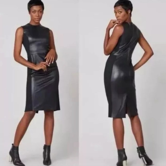 NWT Spanx Faux Leather Sheath Midi Dress Black Size S – Sculpting Luxe - Picture 16 of 16